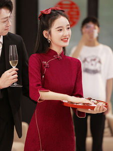 Nuevas chicas damas cheongsam nupcial corto color rojo encaje boda chino tradicional cena vestido <span class=keywords><strong>qipao</strong></span> mujeres traje para toda la temporada - Product Image 5