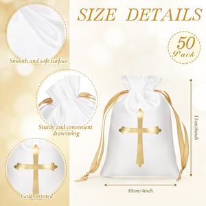 Sacs-cadeaux de luxe en satin avec cordon de serrage sacs-cadeaux religieux pochettes à bijoux en bonbons croisés pour baptême première communion faveur de fête - Product Image 2