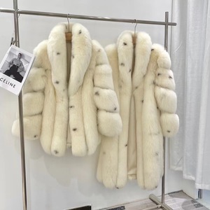 RX Furs Custom Color Long Style Fashion Overcoat Lapel Jacket <strong>Full</strong> <strong>Length</strong> Pelt Retro Dots Real Fur <strong>Coat</strong> With Big Collar - Product Image 1