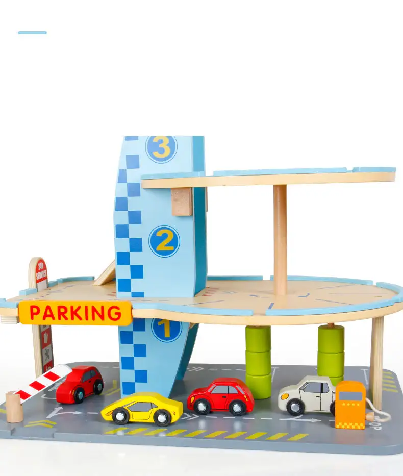 Parc d'hélicoptère de voiture tournante super populaire jouet de garage éducatif en bois pour enfants jouets de stationnement de voiture pour bébé