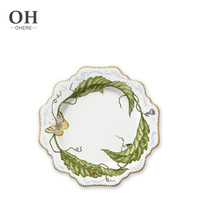 Assiettes de table irrégulières en porcelaine fine motif tournesol et papillon, vaisselle décorative pour la maison, les fêtes et les restaurants