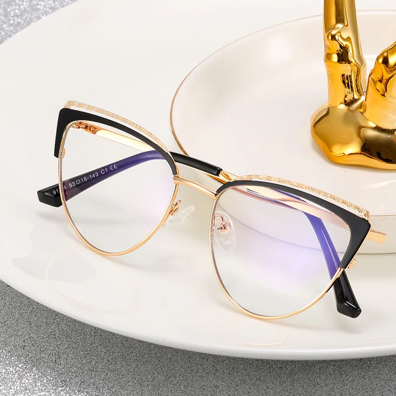 Designer Eyewear Cat Eye Metal Prescription Custom Anti Blue Light 2023 Fashion Luxury Eyeglasses Frame Women 2022