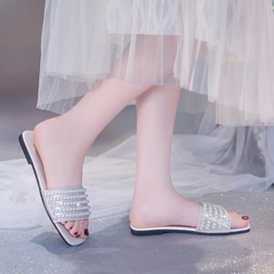 Fashion Women Summer Square Head Open Toe Flat <b>Slippers</b> Soft Leather Non-Slip Wear-resistant Casual Beach <b>Flip</b> <b>Flops</b> - Product Image 1