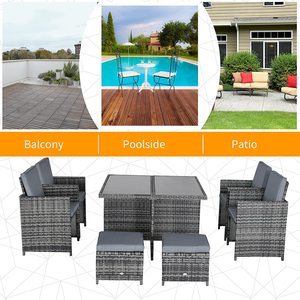 Bộ Đồ Nội Thất Sân Trong 9 Món Đồ Nội Thất Ngoài Trời Bộ Đồ Ăn Bằng Mây Với Ghế Và Bàn Kính Tiết Kiệm Không Gian - Product Image 5