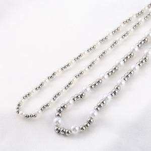 สร้อยคอประดับมุกเทียมสแตนเลส 6 มม. 8 มม. โซ่ลูกปัดทรงกลมสำหรับผู้ชายผู้หญิงสไตล์มินิมอลสร้อยคอคลาวิเคิล - Product Image 4