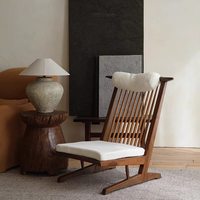 Fauteuil lounge en teck style Chandigarh du milieu du siècle, dossier en bois à lattes, assise basse, coussin crème, base en traîneau, pour salon, chambre, hôtel, maison