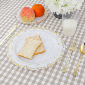 Assiette à dîner ronde en plastique dur PS Western de 10.25 pouces en or blanc avec bordure en or Assiette à manger élégante de 7.5 pouces - Product Image 3