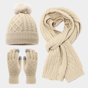 <span class=keywords><strong>Ensemble</strong></span> trois pièces tendance pour <span class=keywords><strong>femme</strong></span> : <span class=keywords><strong>bonnet</strong></span>, écharpe et gants - <span class=keywords><strong>Bonnet</strong></span> en laine tricoté doublé polaire chaud avec cache-oreilles pour le cyclisme en extérieur en hiver - Product Image 1