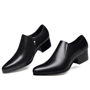 Nouvelles chaussures pour hommes à talons hauts et bout pointu, en cuir de vachette pleine fleur, tendance, rehaussantes - Product Image 2