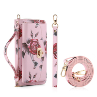 POLA Fleurs Peint RFID Protection Portefeuille Grande Capacité Pour iPhone 15 14 pour Samsung Cosmétique Sac Téléphone Cas Avec Miroir