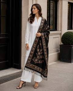 Premium Embroidered Digital Print Floral Viscose Shawl Long Fringe Soft Warm Breathable Reversible Traditional Winter Wrap - Product Image 3