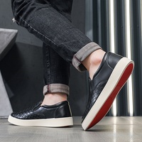 Chaussures décontractées pour hommes, mode printemps-été, noires unies, légères, respirantes, tissées, style mocassins plats à enfiler