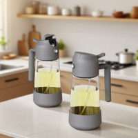 Bouteille distributrice d'huile et de vinaigre en verre pour barbecue de cuisine, 475 ml, 2 en 1, avec manchon en silicone et boîte