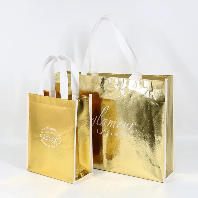 Borsa per la spesa riutilizzabile in tessuto Non tessuto con stampa Logo personalizzata di lusso in oro metallizzato regalo