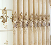 Panneaux de rideaux occultants thermiques de style luxueux, beige, brodés de fleurs, pour salon
