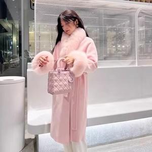 2025 <span class=keywords><strong>manteau</strong></span> en laine de mouton Double face de style K pour femmes cravate dos chic laine de mouton moyen <span class=keywords><strong>long</strong></span> vêtements d'extérieur en fourrure de renard - Product Image 2