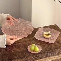 Creatieve roze gletsjer fruitborden restaurant hotel bruiloft onregelmatige serveerschaal rond vierkant dessertbord