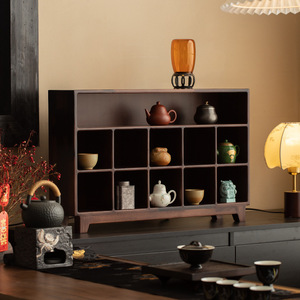 Chinese Style Solid Wood Display Cabinet For Teacups And Tea <b>Sets</b> <b>Square</b> Shape Black Walnut Wood Desktop Storage - Product Image 5