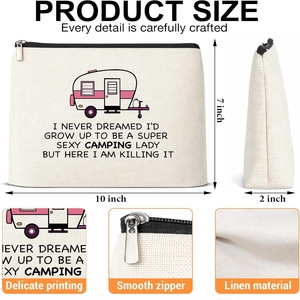 Bolsa de Maquillaje de Lino y Algodón para Camping, Regalos para Campistas, Bolsa de Cosméticos para Mujer, Bolsa de Aseo con Cierre para Viaje - Product Image 2