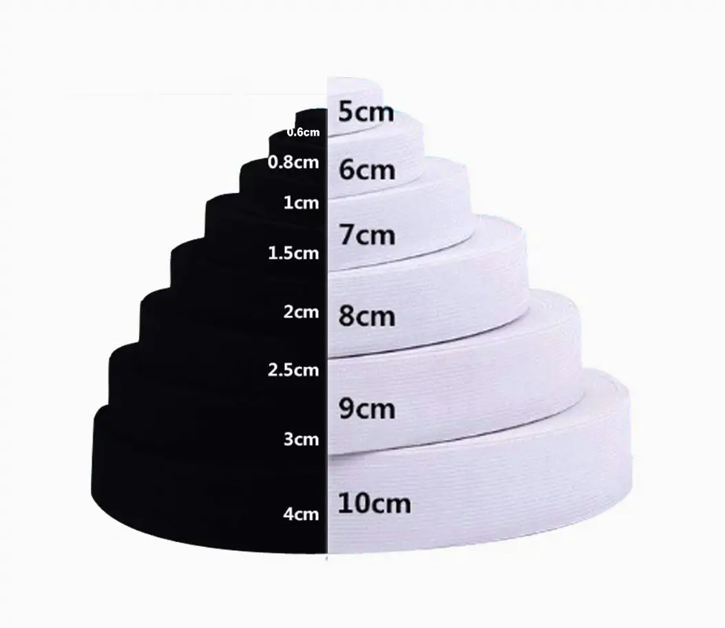 Fabriek Direct Wit Zwart 0.6Cm-10Cm Polyester Gebreide Elastische Tape Band Voor Kleding