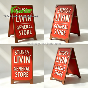 ขาตั้งป้ายแสดงสินค้าแบบตั้งพื้นยี่ห้อ VINO ทำจากไม้อัด พร้อมป้ายกระดานดำด้านหน้า บานพับโลหะ กรอบสีดำ/แดง - Product Image 6