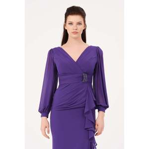 Chemise élégante pour femme DANS, couleur unie violette, coupe classique et manches courtes, disponible en tailles 38-42, modèle 1618 - Product Image 4