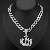 Collier Pendentif Allah Islamique Scintillant en Alliage de Zinc Rhodié avec Strass en Cristal pour Hommes et Femmes Musulmans