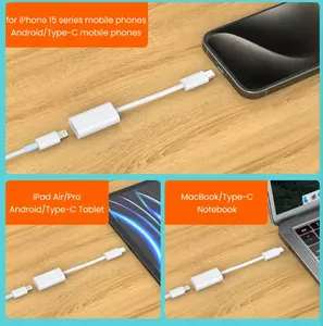 وصلة USB من نوع C إلى وصلة سماعات رأس AUX بسُمك 3.5 ملم وصلة USB من نوع C إلى Lting شاحن كابل لمزامنة بيانات لهاتف iPhone 15 Pro Max iPad