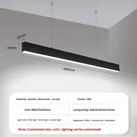 Barre lumineuse LED en aluminium pour bureau, anti-éblouissement, personnalisable, tube carré, luminaire suspendu noir