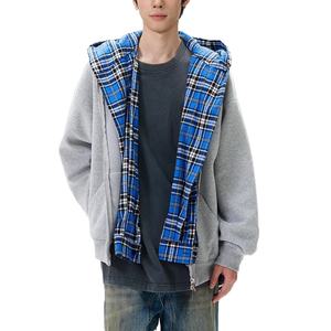 Sudadera con capucha de patchwork a cuadros vintage al por mayor para hombre, estilo urbano oversize, chaqueta con cremallera para hombre, sudadera con capucha con cremallera para hombre - Product Image 3