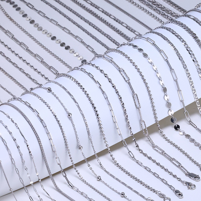 Wholesale S925 Sterling Silver Paperclip Curb Figaro Box Snake Ball Link Chain Basic Minimalist DIY Necklace for Women Men