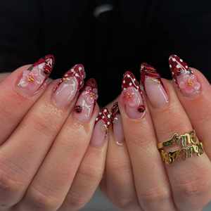 Uñas Postizas de Verano <span class=keywords><strong>con</strong></span> Diseño de Rosa Roja en 3D, Degradado, <span class=keywords><strong>con</strong></span> Puntos de LADYBIRD y <span class=keywords><strong>Manicura</strong></span> <span class=keywords><strong>Francesa</strong></span> - Product Image 1
