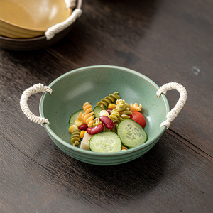 Tazones de Cerámica con Asas de Cuerda, Apilables, Diseño Wabi Sabi, para Servir Alimentos, Uso Doméstico - Product Image 2