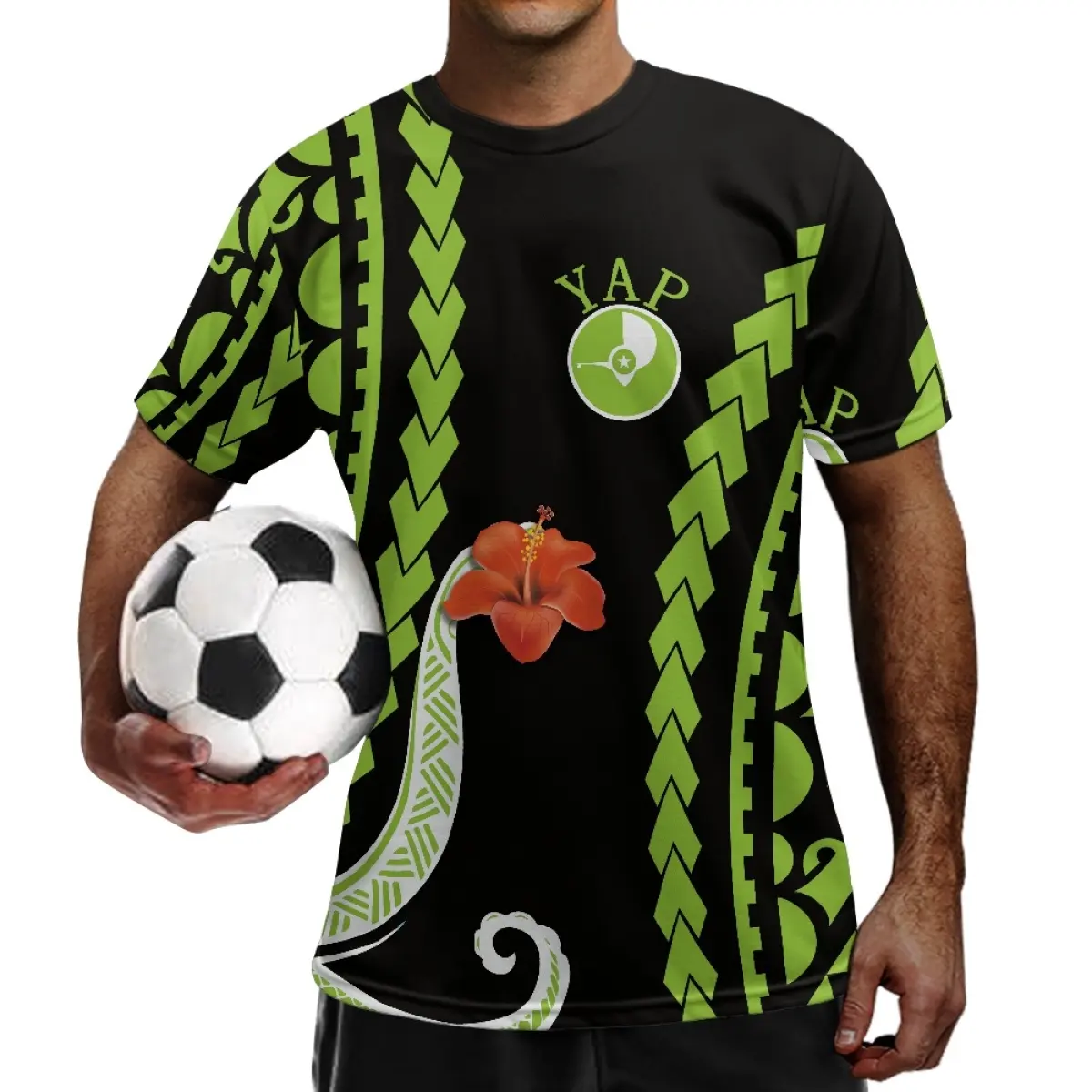 Jersey sepak bola kualitas tinggi Logo kap desain Tribal Plumeria Print Jersey sepak bola desain kustom Jersey sepak bola asli