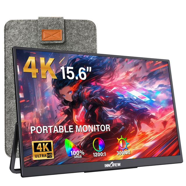 Portable Monitor 15.6 Inch 4K UHD 2160P External Screen for Laptop HDR IPS USB C HDMI Protective Sleeve Slim Travel