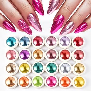 Kit de 24 poudres à ongles avec 24 bâtonnets éponge, couleurs licorne, métalliques, miroir, irisées, holographiques, pigment chromé - Product Image 2