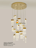 Lampes à suspension circulaires créatives en briques de cristal Lustre de luxe Lustres d'escalier Led modernes en noir et or