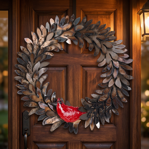Corona de Metal Rústica con Pájaro Rojo, Adorno Navideño Decorativo para Colgar en la Pared, Corona Redonda Hecha a Mano Sin Luces - Product Image 3