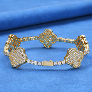Halo <b>Set</b> Quatrefoil Moissanite Tennis Bracelets 925 Silver 14K Real <b>Gold</b> PVD Hip Hop Iced Custom Fine Jewelry Wholesalers B2B - Product Image 3