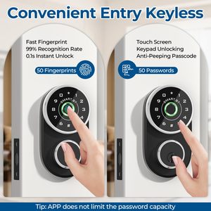 Serrure de porte intelligente biométrique Tuya pour maison, appartement, mini-locatif, avec lecteur d'empreintes digitales, pour la sécurité des entrées. - Product Image 3