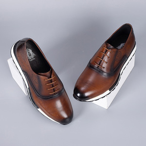 Men's Genuine Leather Oxfords Pointed Toe <b>Height</b> <b>Increasing</b> Office Career Dress <b>Shoes</b> Solid Color Rubber Outsole - Product Image 1