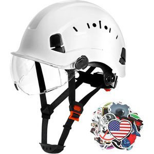 Casque de chantier blanc avec visière transparente, réglable 53-63 cm, homologué ANSI Z89.1 OSHA Type 1 Classe C - Product Image 1