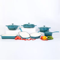 Ensemble de 11 ustensiles de cuisine en fonte émaillée classique, durable et écologique, avec poêle à frire, casserole, cocotte, compatible gaz et four