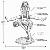 Statue de bronze grandeur nature de deux enfants en position de saut de grenouille, garçon et fille jouant, sculpture métallique pour la décoration de villa et de jardin