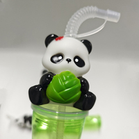 Vaso de plástico de 500ml con diseño de panda 3D y bambú, novedoso vaso para granizados con pajita flexible, ideal para regalo de fiesta