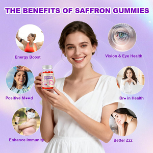 Compléments alimentaires Vanwin en gommes pour l'humeur, à la saveur naturelle de framboise, biologiques, formule 10 en 1, <span class=keywords><strong>anti</strong></span>-stress, extrait de safran et d'ashwagandha - Product Image 3