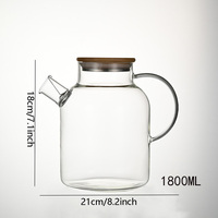 Théière en verre borosilicate résistant à la chaleur, faite à la main, 1000/1500/1800 ml - Couvercle en bambou, infuseur amovible, passe au lave-vaisselle
