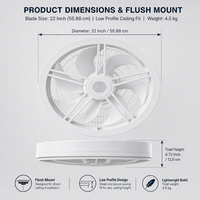 Ventilateur de plafond LED WiFi Tuya 22 pouces à profil bas en métal avec lumière RGB, haut-parleur, application intelligente, moteur DC, moderne et minimaliste pour salle multimédia