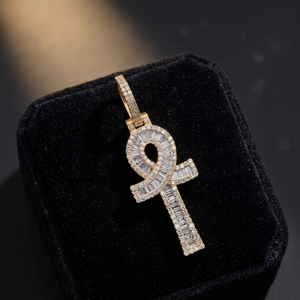 Pendentif Croix Ankh en Argent Sterling 925, Moissanite Sertie, Plaqué Or, Bijou Unisexe Hip Hop pour Fête - Product Image 3