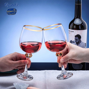 Crystalex Red Wine Glass 201-300ml Gold Trim Handmade Vintage Style Wedding - Product Image 3